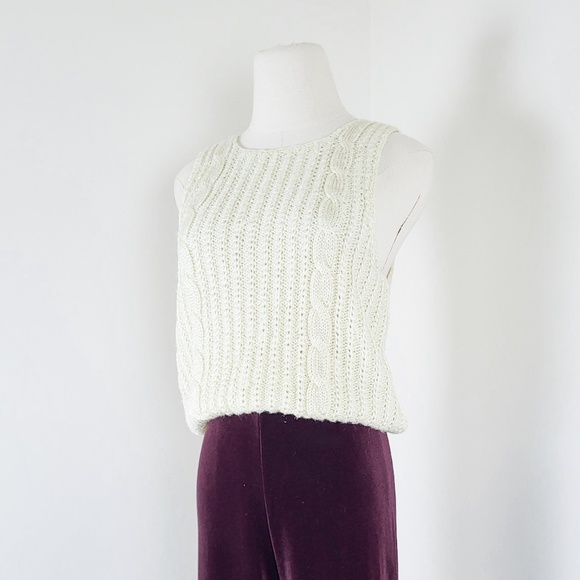 Butter Yellow Cable Knit Vest sleeveless sweater vest high neck muscle cut - Picture 7 of 12